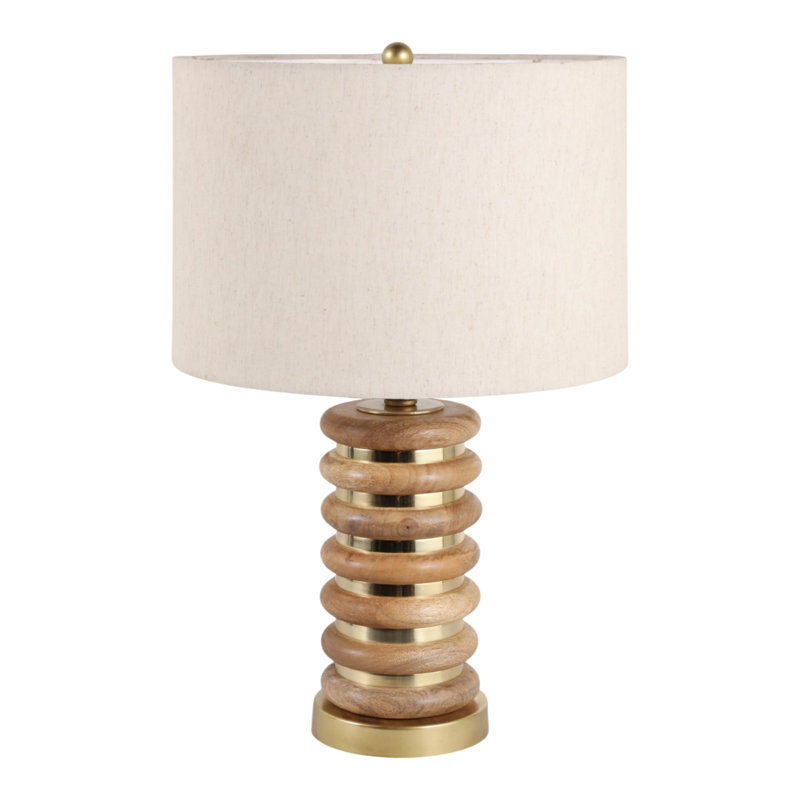 Lampe de table rustique à anneaux empilés pour un coin salon - Lampe de bureau sculpturale en bois de manguier pour petite chambre et éclairage de chevet - 61 cm, marron