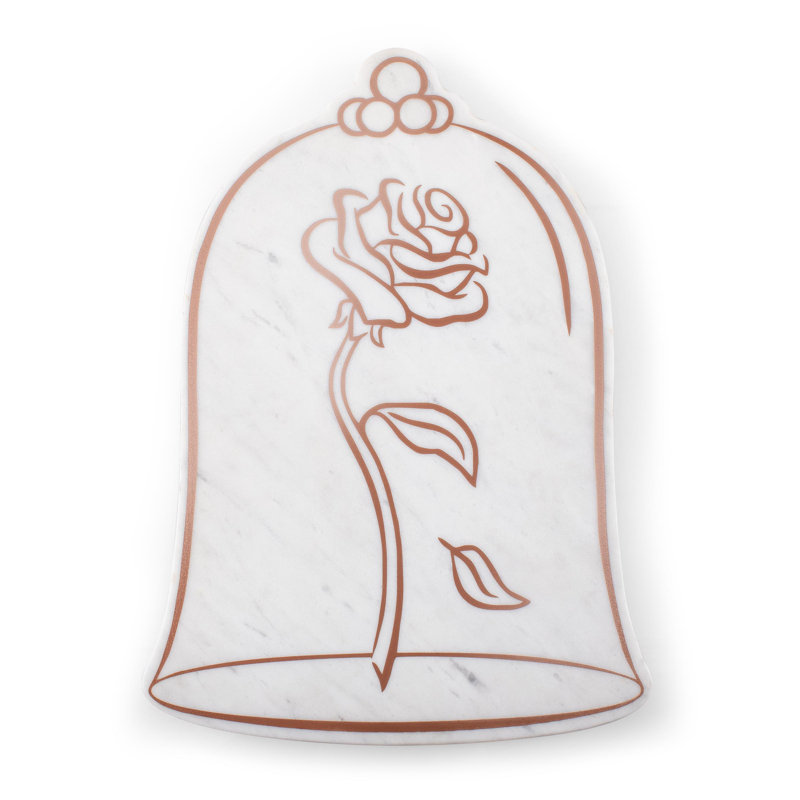 White Marble and Acacia Wood Beauty and the Beast Serving Tray
