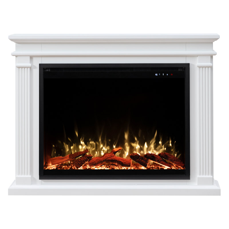 Fireplug Pro 33 Inch Smart Electric Fireplace with Encase Surround Mantel, White