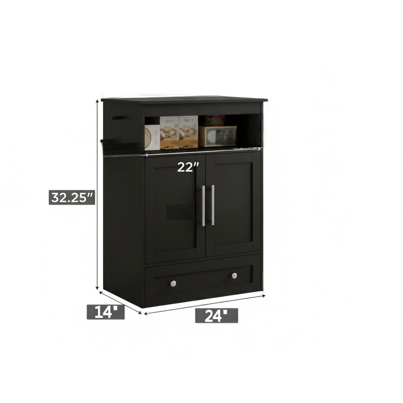 Armoire de rangement pour la mangeoire pour animaux, avec bols surélevés pour chiens, fini en noir, Noir