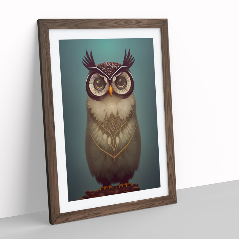 The Iconic Owl - Single Picture Frame Print, 34cm H x 25cm W x 2cm D, Walnut Framed