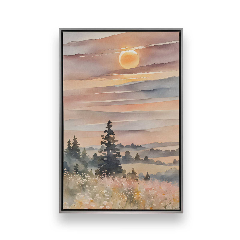 Sunset in Blooming Valley II Wrapped Canvas, 36" x 24", Polished Chrome Floater Framed, 18.75" H x 12.75" W x 1.75" D