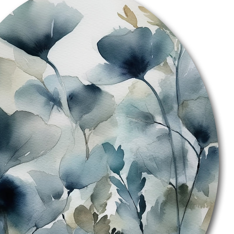 Feuillage bleu Eutaw et fleurs II sur impression métallique, H 23 po x l 23 po x P 1 po