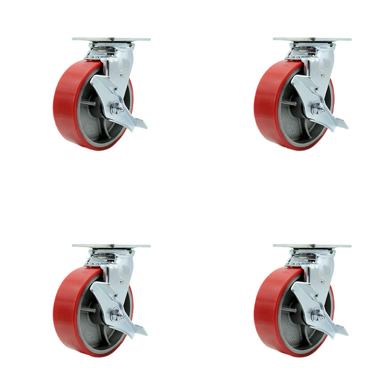6 Inch  Poly on Cast Iron Caster Set with Ball Bearings and Brake/Swivel Lock/SCC-30CS620-PUB-RS-TLB-BSL-4