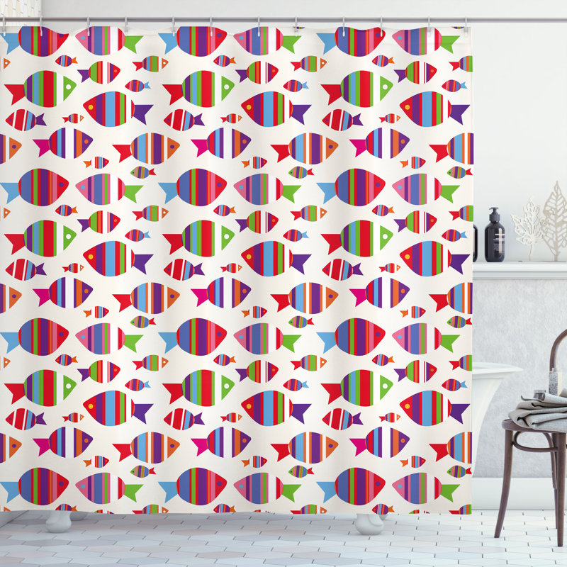 East Urban Home Fish Shower Curtain Vibrant Striped Fishes Multicolor, 70"H x 69"W