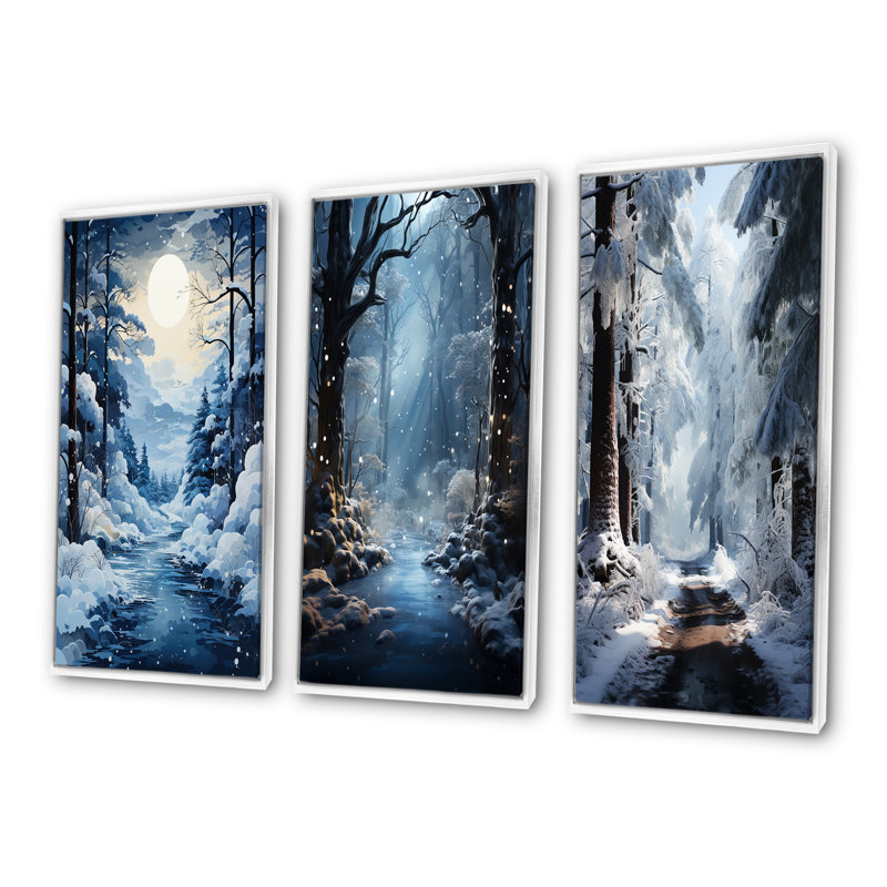 Ensemble de salon 3 pièces White Path To The Winter I, Cadre flottant blanc, H 40 po x l 60 po