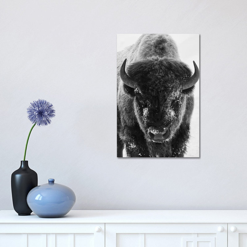 « Bison Bull givré Morning » par Ken Archer-impression d’art graphique, Toile tendue, H 18 po x l 12 po x 1,5 po