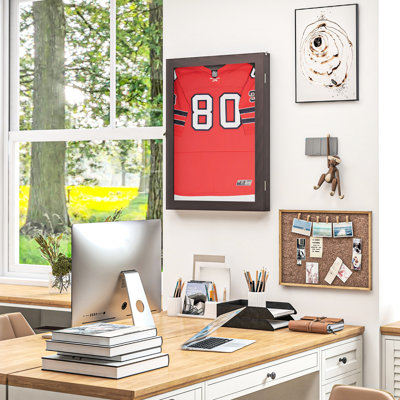 24" X 32" Display Frame, Brown, Protected, Holds Sports Memorabilia, Fits Baseball, , , Soccer, 24"X32" Case, With / Protection And Hanger,