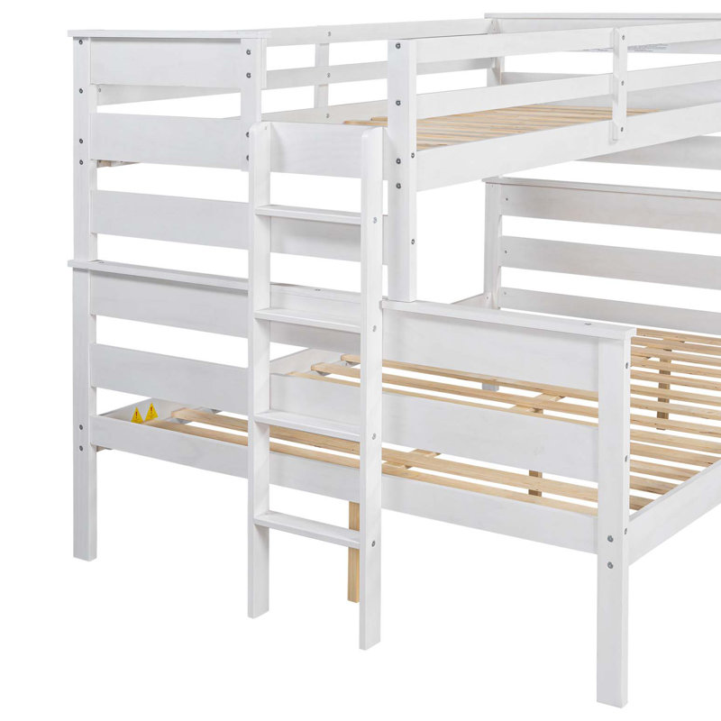 Lit simple superposé au-dessus de grand lit en bois avec échelle Wood, Blanc
