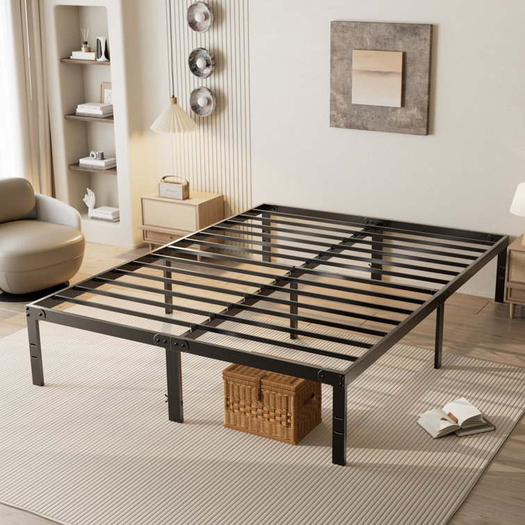Lutherville 14'' Black Metal Platform Bed Frame With Steel Slat Support, No Box Spring Needed