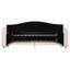 Lit de jour confortable de taille simple rose avec tablettes de rangement et lit gigogne, rembourré moderne sous les accoudoirs-117516397-117516398