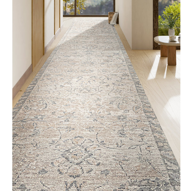 Hand Knotted Area Rug in Ivory And Grey, Runner 2'6" x 12'