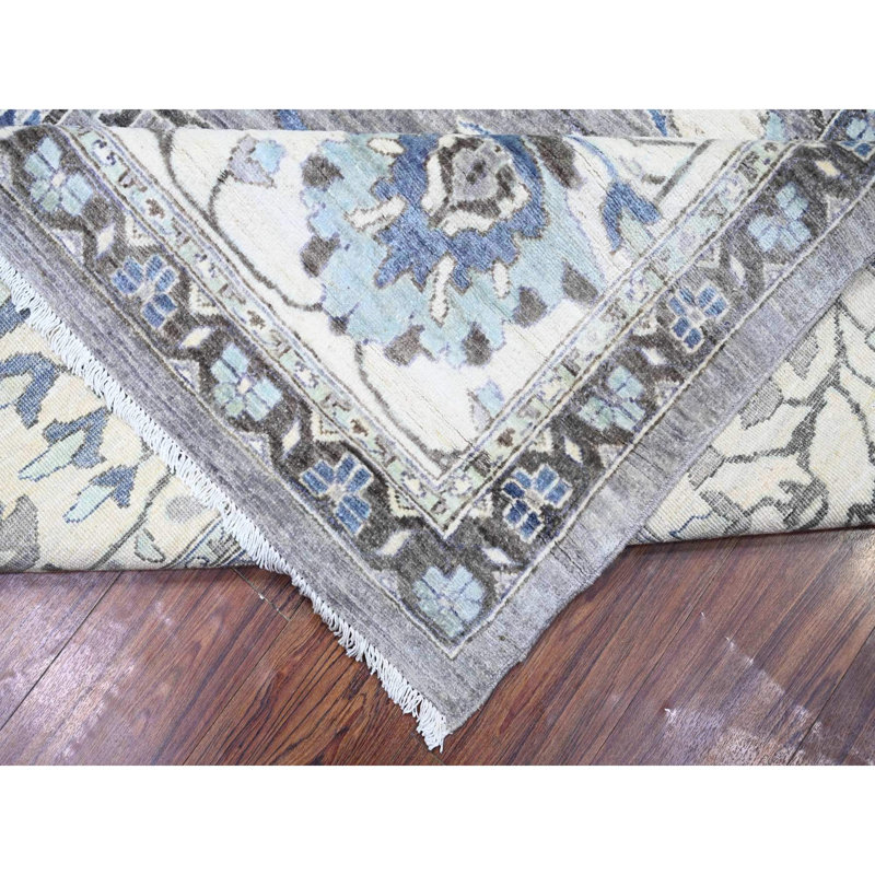12'x12' Magnetic Grey Fine Peshawar Heris Hand Knotted Wool Square Rug ECE947DC76AC45838F87588DB21620E6