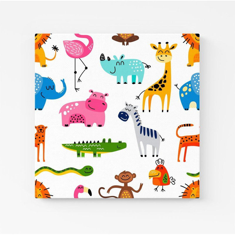 HAND DRAWN CARTOON ANIMALS - Wrapped Canvas Print