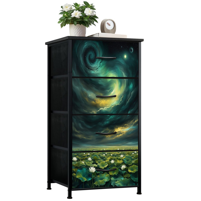 Commode pour chambre à coucher avec 4 tiroirs de rangement Mystical Lotus Pond