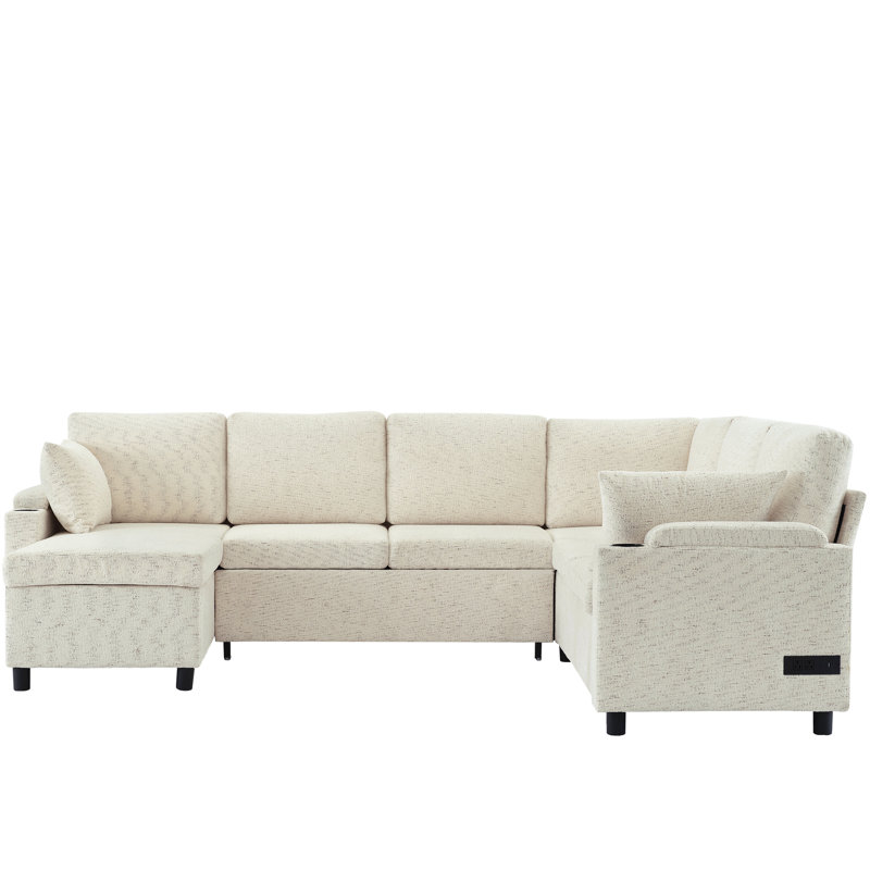 Canapé modulaire 109,9 po Canapé-lit polyvalent Canapé-lit en forme de U avec un grand espace de rangement, deux porte-gobelets et des ports de chargement pour le salon