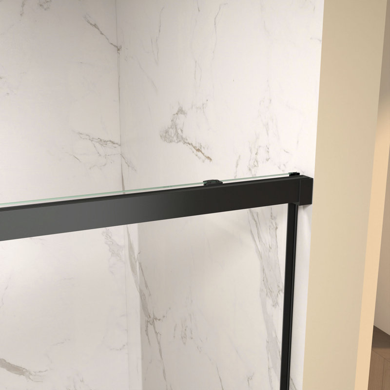 Porte de douche coulissante simple l 60 po x H 72 po, verre fixe de 5 mm et verre coulissant de 6 mm sans cadre, verre trempé transparent, poignée en acier inoxydable