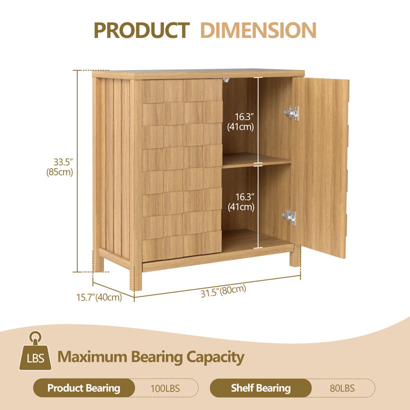 31.5'' W Accent Cabinet With Adjustable Shelves, Yellow