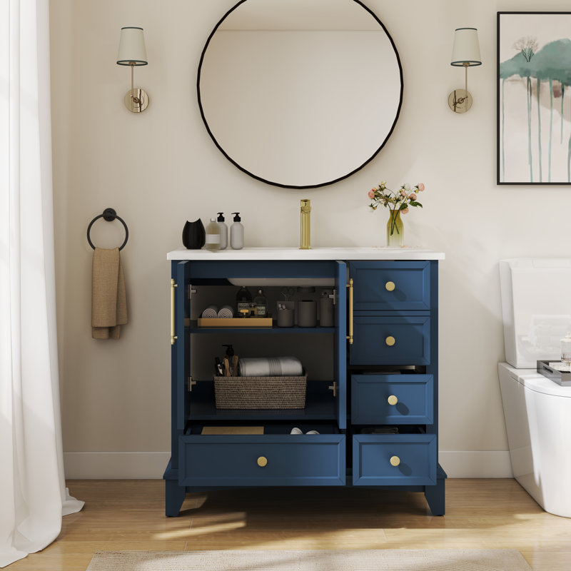 Meuble-lavabo 36 po, meuble de rangement Farmhouse, Bleu