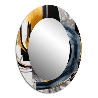 Glam Gold And Black Expression II - Large Oval Wall Mirror On Metal