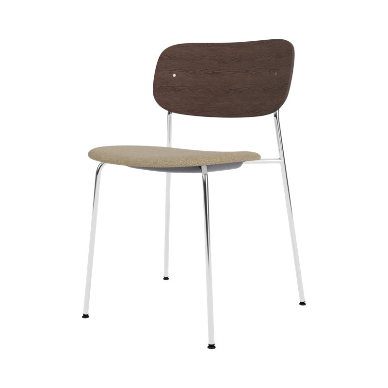 Co Upholstered Dining Chair, Dark Stained Oak, Bouclé 02 Acrylic, Chrome