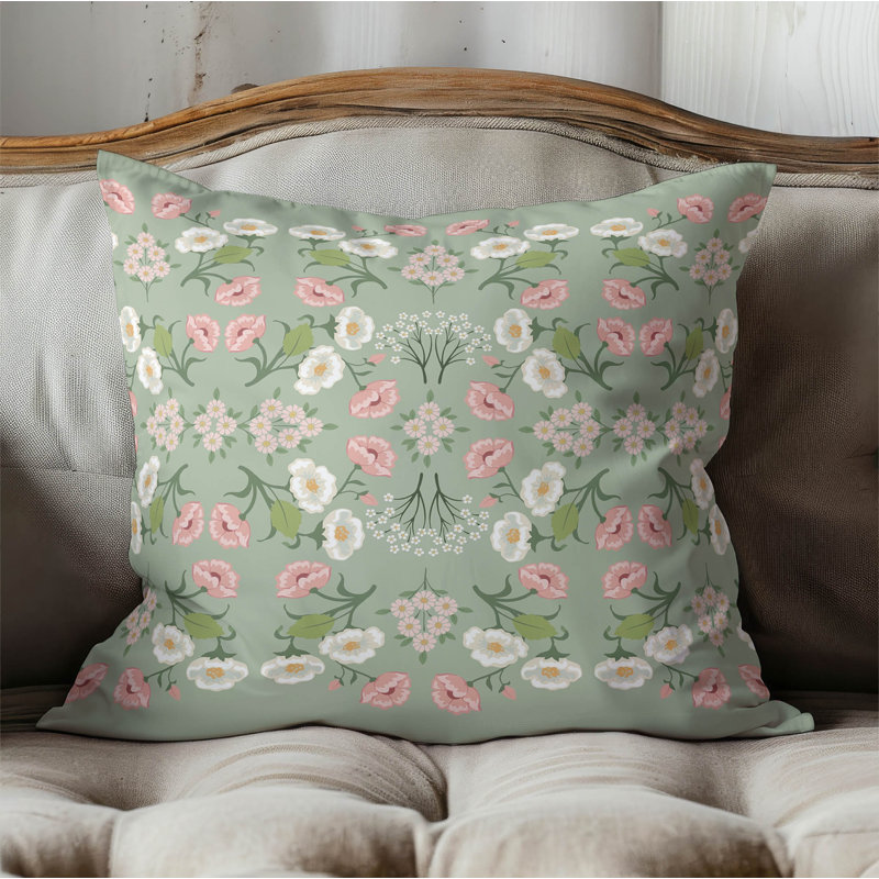 May flowers Indoor Throw Pillow, Square 20", Sage