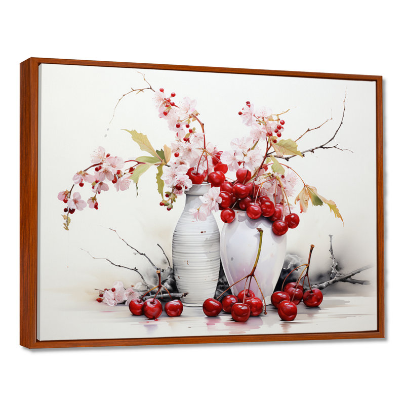 Cherry Simplicity - fruits, art mural, H 24 po x l 32 po x P 1 po, Cadre flottant brun