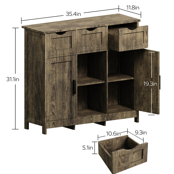 17 Stories Vintage Wooden Storage Cabinet With 3 Drawers And 2 Doors ...