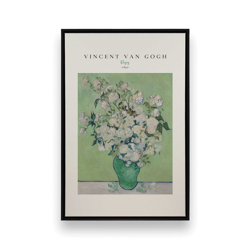 Van Gogh's Roses 1890 v2, H 12,75 po x l 8,75 po, Cadre flottant noir satiné