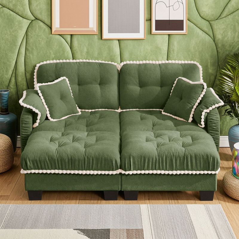 Causeuse avec repose-pieds mobile et quatre coussins, Vert