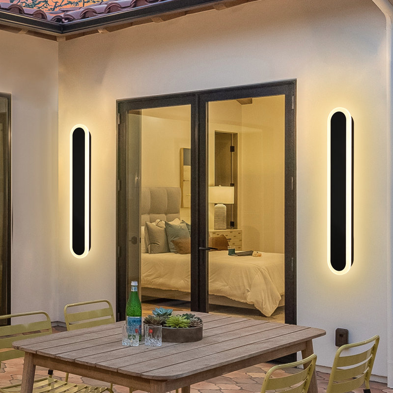 2 Pack Long Outdoor Porch Wall Light, 32Inch Oval Modern LED Wall Sconce, IP65 Waterproof, 3000K/3500K/4500K/5000K/6000K, 28W, Exterior Linear Lighting Fixture For Patio, Yard, Garage, Balcony
