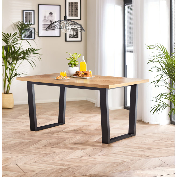 Mercee Parquet Herringbone Veneer Dining Table - Chevron Top Traditional Rustic Farmhouse Kitchen Style