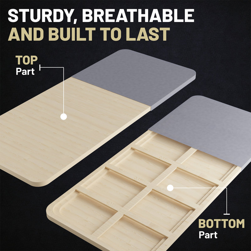 Premium 38Mm Solid Surface Wood Bunkie Board Queen Size Bed Frames, 2-Piece Under Mattress Support Board, Fully Assembled, Fabric Ventilation Cover