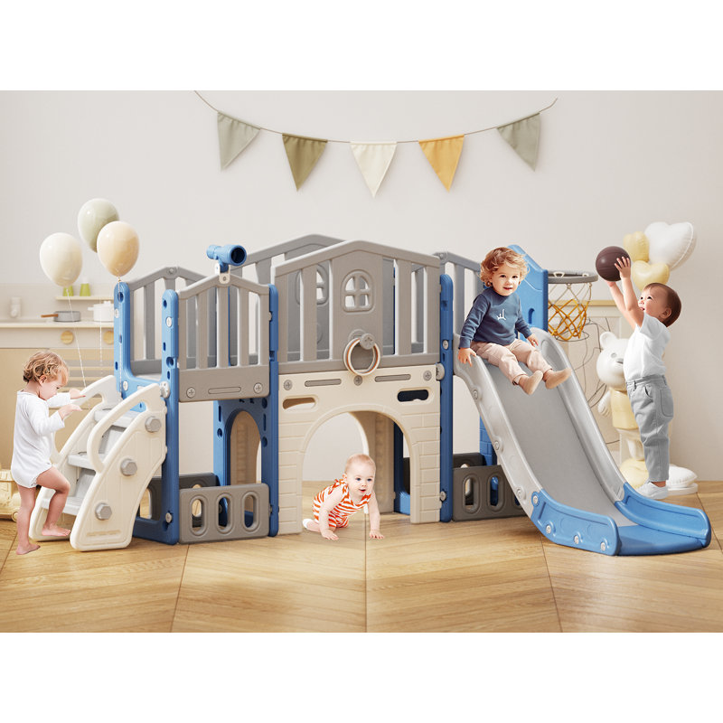 GLAF 73.62'' W Plastic Freestanding Slide, Blue