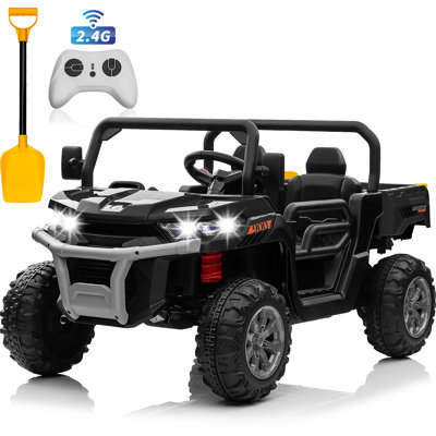 Black Kids Ride-On Dump Truck with Remote Control, 2-Seater, Bluetooth, LED Lights, and 4 Motors
