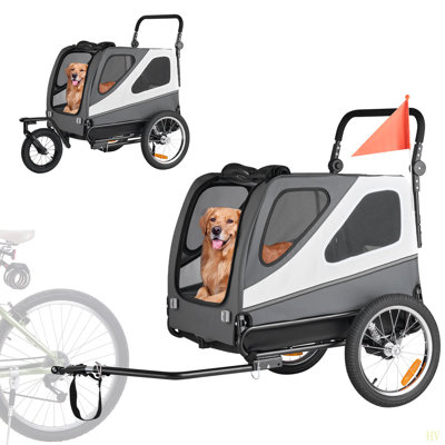 Dog Bike Trailer, Supports Up To 100 Lbs, 2-In-1 Pet Stroller Cart Bicycle Carrier For Small & Large Dogs, Easy Folding Frame With Quick Release Wheel, Universal Bicycle Coupler, Internal Leash