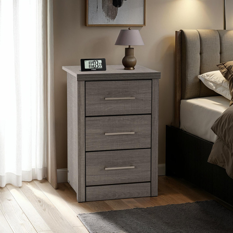 Arjon 3 Drawer Bedside Table, Black Wood Grain