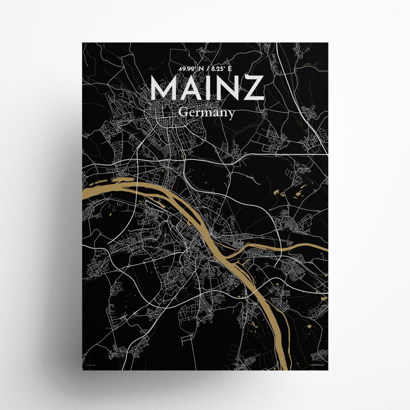 Mainz City Map In Luxe - No Frame Print, 24cm H x 18cm W x 0.05cm D