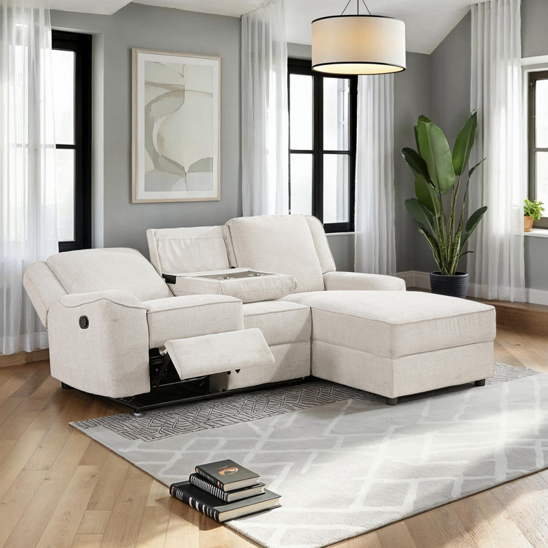 Canapé modulaire inclinable en chenille l 89,5 po Lashanda, Chenille beige