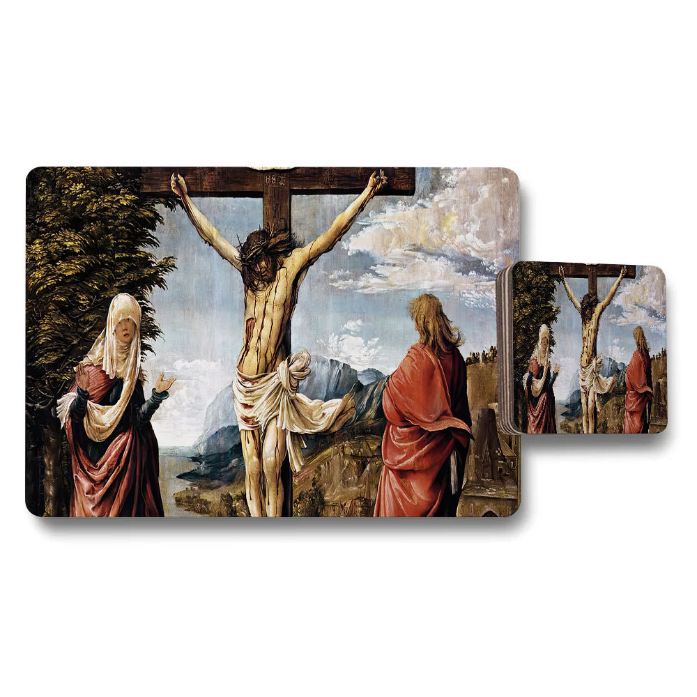 Crucifixion Artwork Placemat And Coaster Set For Table Decor