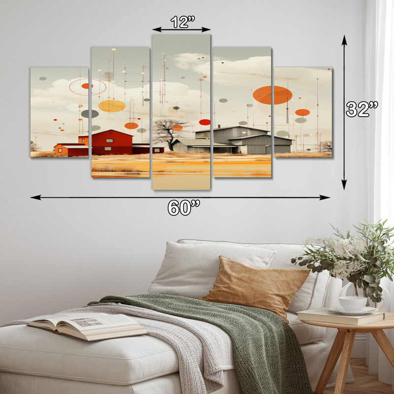 Prairies Bliss géométrique - décoration murale moderne - 5 panneaux