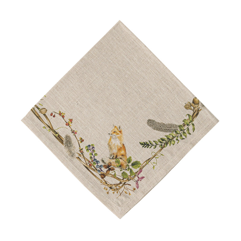 Autumn Forest Animals Linen Napkin with Fall Motif