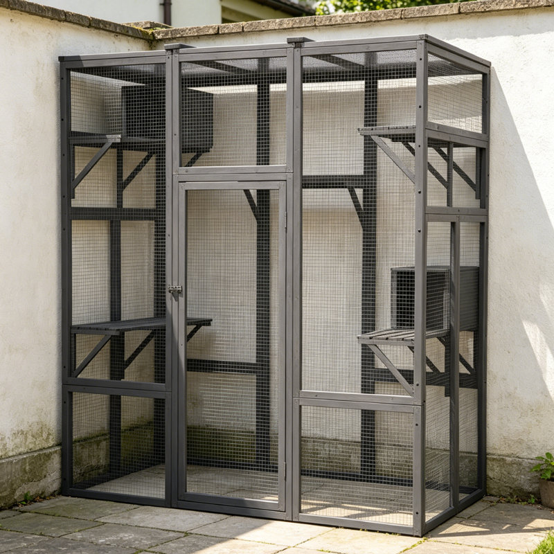 Enceinte d'extérieur pour chat, grande maisonnette intérieure pour chat avec 5 perchoirs, 2 condos et 1 porte verrouillable