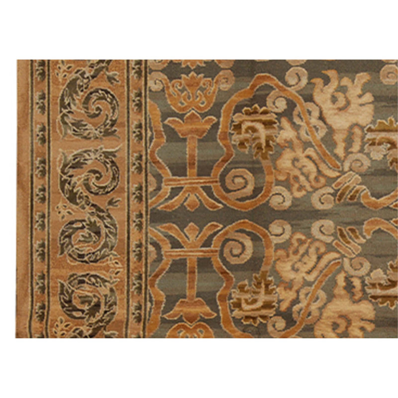 Hand-Knotted High-Quality Green and Brown Area Rug