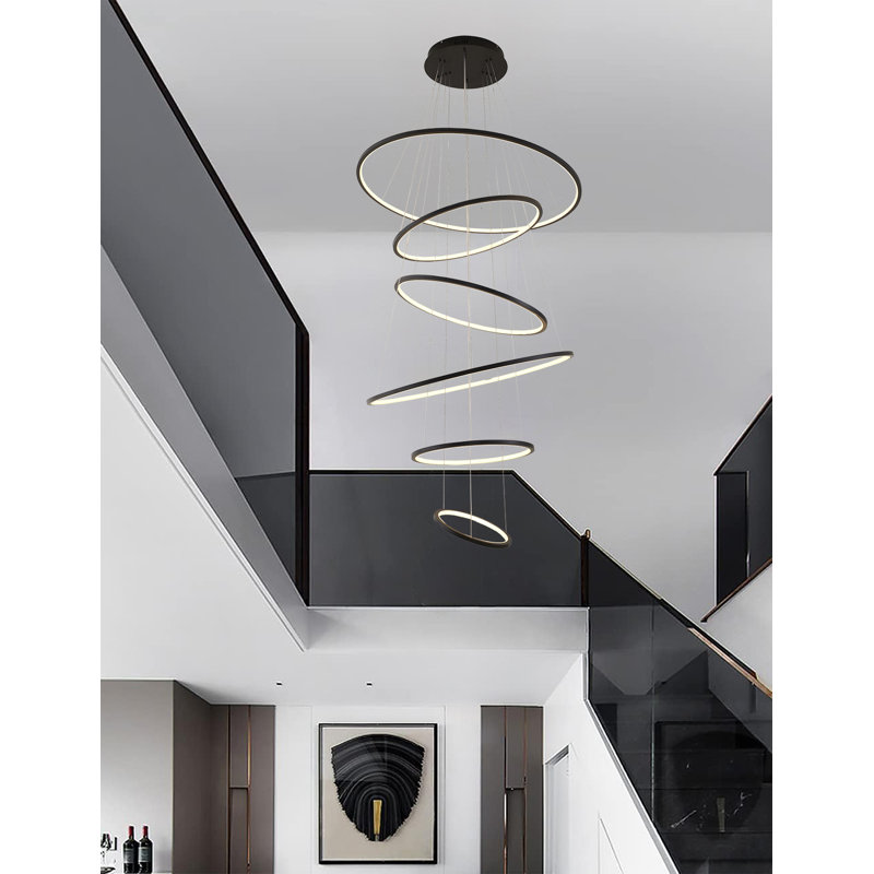 Lustre halo moderne à 6 lumières DEL, Noir mat
