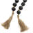 Glass Handmade Round Beaded Black Garland with Tassel with Knotted Brown Jute