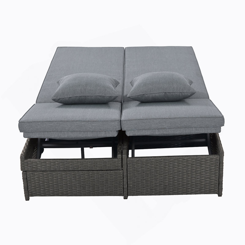 Outdoor Sunbed, Rattan Patio Reclining Chairs With Adjustable Backrest And Seat, Conversational Set, Gray