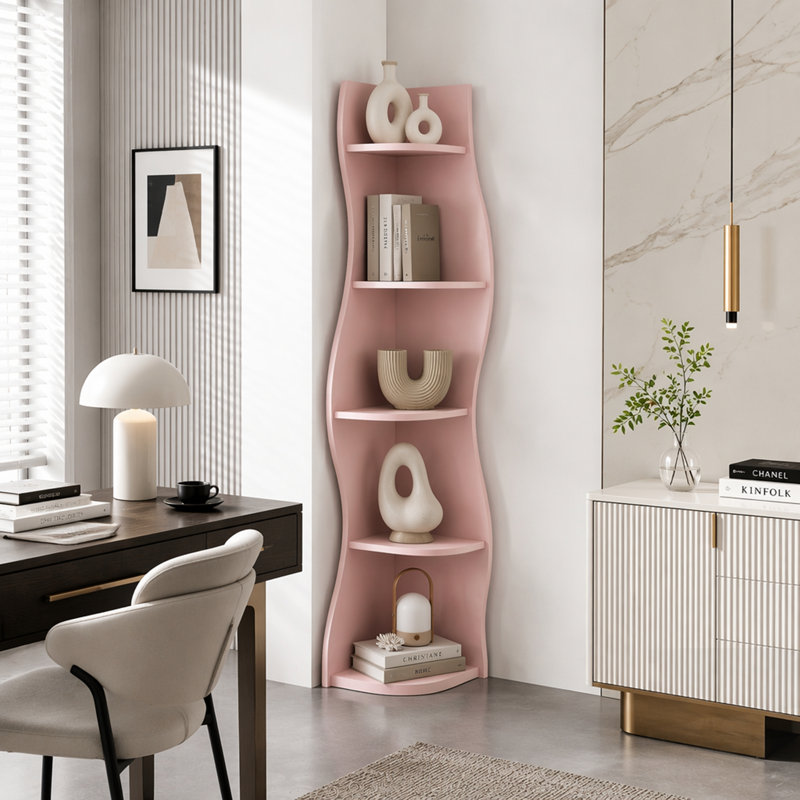 Étagère d'angle à 5 niveaux en forme de S, présentoir courbé autoportant moderne, bibliothèque peu encombrante pour la décoration intérieure
