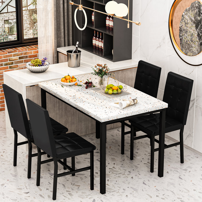 4-Person Dining Table And Chair Set, Dining Table And Chair 5-Piece Set, Diamond Leather Seats For Dining Room,, White