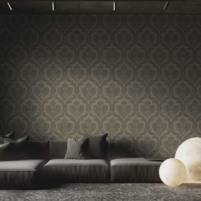 Ornamenta Collection Floral Damask Wallpaper Roll, Gold